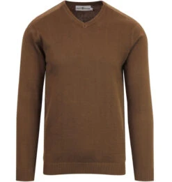 Redford 60s Mod V-Neck Jumper BISON -KDX Clothing Store Madcap england redford v neck jumper bison brown1 65117.1661266132