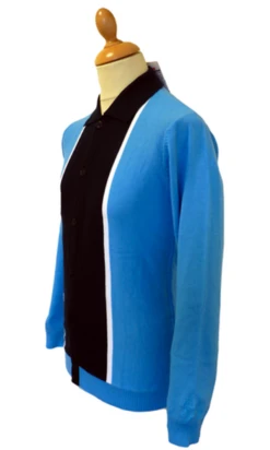 'Marriott' - Madcap Mens Retro Mod Polo Cardigan B -KDX Clothing Store Marriott Polo Blue4 66587.1666957392