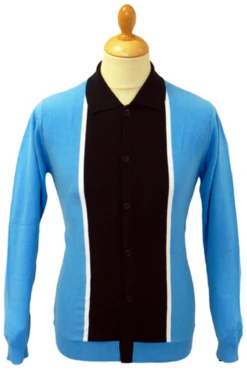 'Marriott' - Madcap Mens Retro Mod Polo Cardigan B -KDX Clothing Store Marriott Polo Blue7 18866.1666957391