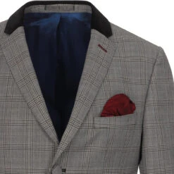 Mod Pow Check Velvet Collar Blazer -KDX Clothing Store madacap pow suit blazer grey detail1 53621.1661264679
