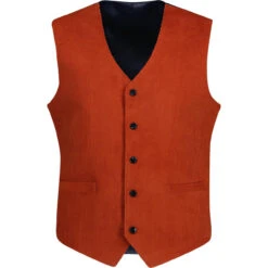 Manero Retro 70s Cord Waistcoat (B) -KDX Clothing Store madcap cord waistcoat rust front 85780.1661260452