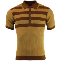 Terry Retro Mod Rib Stripe Polo WW -KDX Clothing Store madcap englaand terry ribbed polo top caramel 11 34348.1679657083 4