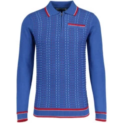 Coltrane Mod Jacquard Knit Polo B -KDX Clothing Store madcap england coltrane jacqaurd polo federal blue 3 60019.1683192619