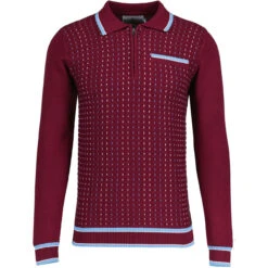 Coltrane Mod Jacquard Knit Polo B -KDX Clothing Store madcap england coltrane jacqaurd polo zinfandel 3 65767.1683192081