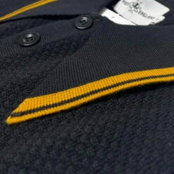 Empire Mod Big Collar Popcorn Waffle Polo In Black/Buckthorn -KDX Clothing Store madcap england empire popcorn waffle polo black buckthorne mc1051 3 21099.1695997627