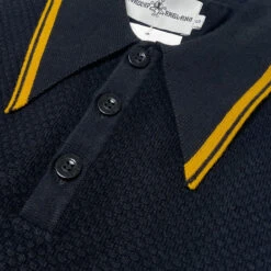 Empire Mod Big Collar Popcorn Waffle Polo In Black/Buckthorn -KDX Clothing Store madcap england empire popcorn waffle polo black buckthorne mc1051 4 28797.1695997625