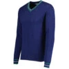 Fellini Pointelle Knit Tipped V-neck Jumper In Navy -KDX Clothing Store madcap england fellini tipped v neck jumper navy mc1050 2 49398.1695997604