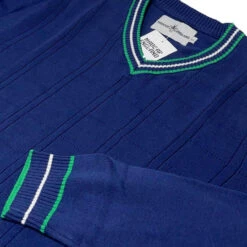 Fellini Pointelle Knit Tipped V-neck Jumper In Navy 16 Fellini Pointelle Knit Tipped V-neck Jumper In Navy -KDX Clothing Store madcap england fellini tipped v neck jumper navy mc1050 5 61488.1695997603