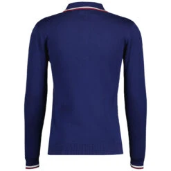 Apollo Mod Grid Check Big Collar Zip Polo Cardigan In Navy