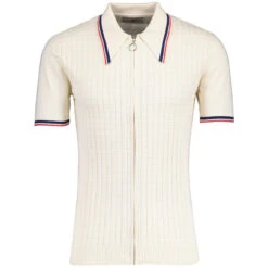 Cannon Mod Grid Check Big Collar Ring Zip Knitted Polo Snow White