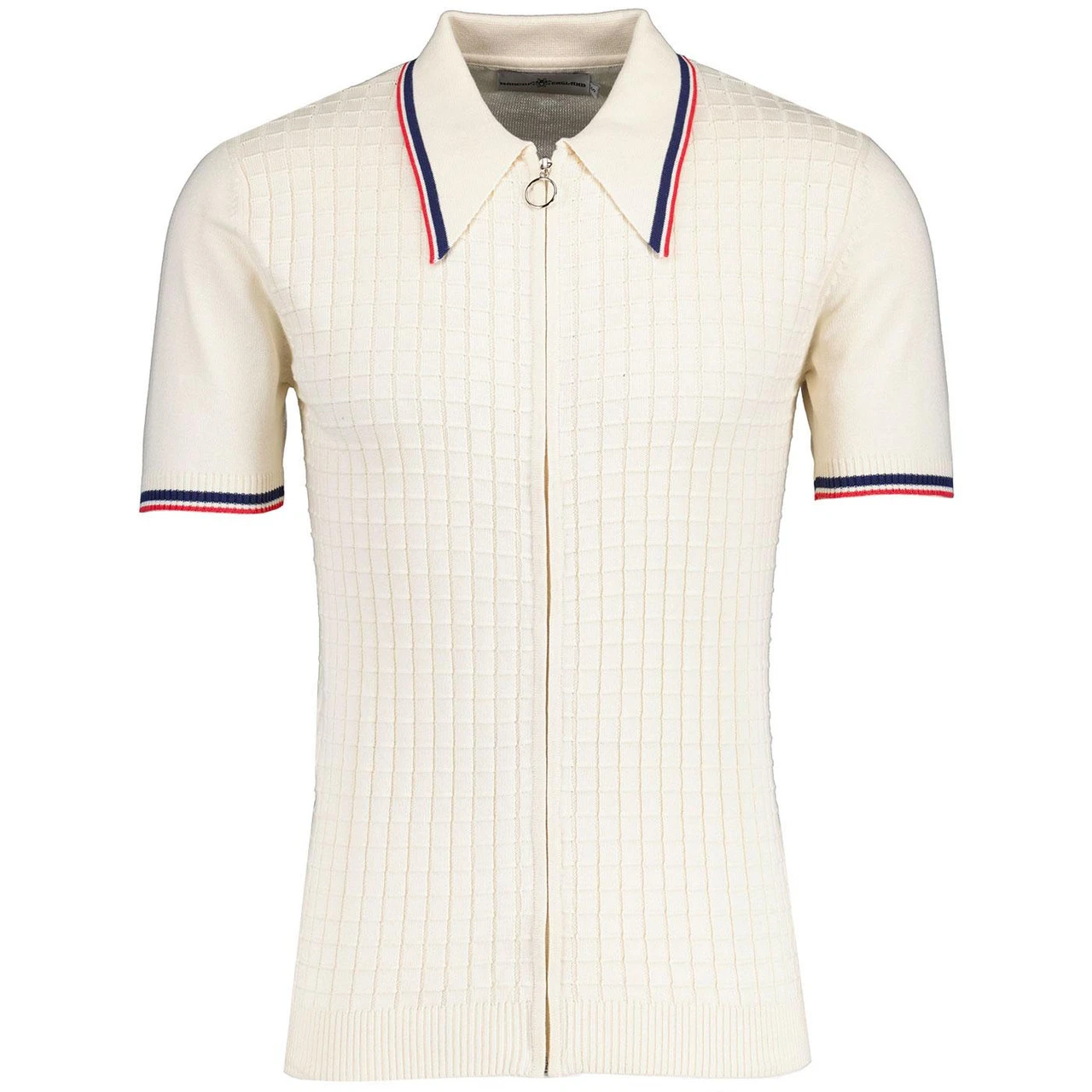 Cannon Mod Grid Check Big Collar Ring Zip Knitted Polo Snow White 3 Cannon Mod Grid Check Big Collar Ring Zip Knitted Polo Snow White