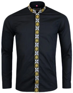 Avory 60s Mandarin Collar Shirt (N) -KDX Clothing Store madcap england mandarin shirt black 5 98268.1661270604 2