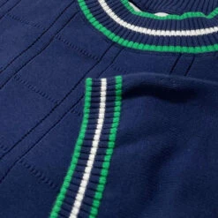 Wilson Pointelle Knit Mod Mock Turtleneck Tipped Tee In Navy -KDX Clothing Store madcap england mc1041 wilson navy close up 11 30179.1693991703 1