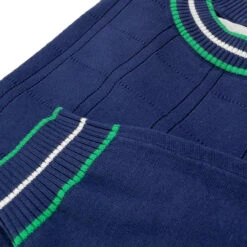 Moore Mod Pointelle Knit Tipped Mock Turtleneck Jumper In Navy -KDX Clothing Store madcap england mc1049 moore navy close up 11 06115.1693991739 1