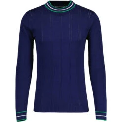 Moore Mod Pointelle Knit Tipped Mock Turtleneck Jumper In Zinfandel -KDX Clothing Store madcap england moore ls jumper navy mc1049 3 72736.1693991737