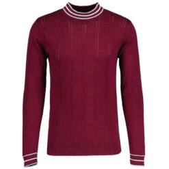 Moore Mod Pointelle Knit Tipped Mock Turtleneck Jumper In Zinfandel -KDX Clothing Store madcap england moore tipped pointelle knit tee zinfandel mc1049 3 56053.1695997394