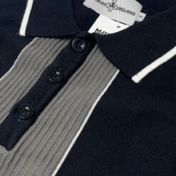 Nova Mod Ribbed Panel Knitted Polo Shirt In Black -KDX Clothing Store madcap england nova ribbed panel knit polo black mc1031 5 21834.1695997406