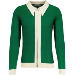 Riva Retro Zip Through Cardigan G -KDX Clothing Store madcap england riva spear collar ring zip cardigan green jacket 3 02298.1683192026 1
