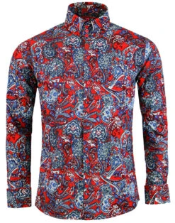 Sunset Paisley 1960s Mod Shirt RED -KDX Clothing Store madcap england sunset paisley shirt red 2 41267.1661270293