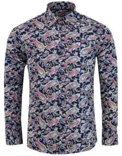 Tabla Paisley 1960s Mod Shirt NAVY -KDX Clothing Store madcap england tabla paisley shirt navy 3 64697.1661270566