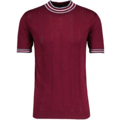 Wilson Pointelle Knit Mod Mock Turtleneck Tipped Tee In Zinfandel -KDX Clothing Store madcap england wilson tipped pointelle knit tee zinfandel 2 35301.1695997343