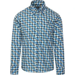 Trip Geo Chevron Retro Mod Shirt -KDX Clothing Store madcapeng geo print shirt blue front 36574.1661263265