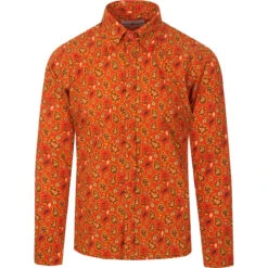 Trip Paisley Gold 60s Mod Shirt -KDX Clothing Store madcapeng paisley print shirt gold front 41263.1661263239