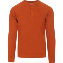 Caine Ribbed Grandad Top (Rust) -KDX Clothing Store madcapeng ribbed long polo rust front 11023.1661264055