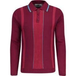 Nova Rib Knit Tonal Stripe Polo (E) -KDX Clothing Store madcapeng ribbed polo top port front 91645.1673453183 2
