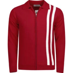 Speedway Mod Stripe Zip Cardigan B -KDX Clothing Store madcapeng speedway cardigan red front 84287.1661274009