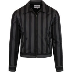 Jailbird Mod Stripe Collared Jacket -KDX Clothing Store madcapeng zip jacket blackgrey fornt 82487.1661266067