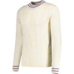 Moore Mod Pointelle Knit Tipped Mock Turtleneck Jumper In Navy -KDX Clothing Store madcapengland turtleneck pointelle top white side 11912.1676646925 3