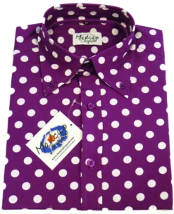 Penny Dot Lane Retro 60s Mod MADCAP Shirt (B/G) -KDX Clothing Store purple penny dot shirt folded 43381.1661339156 1